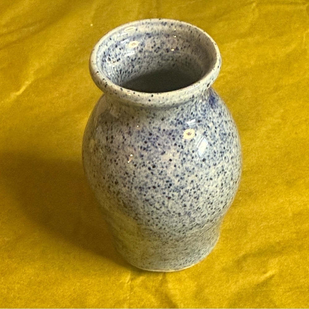 Speckled Blue Ceramic Pottery Mini Vase Signed